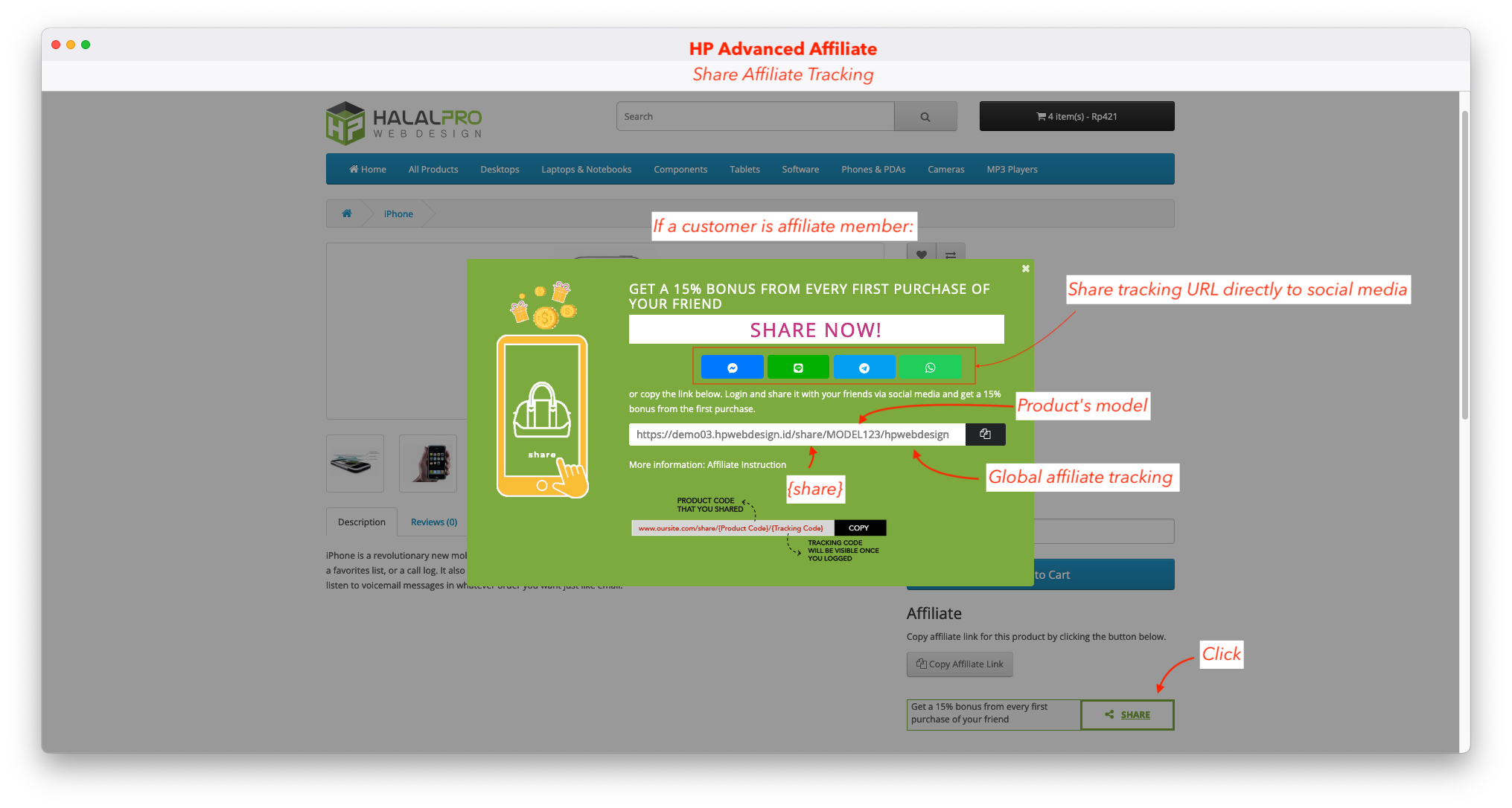 easiest way to share affiliate tracking opencart